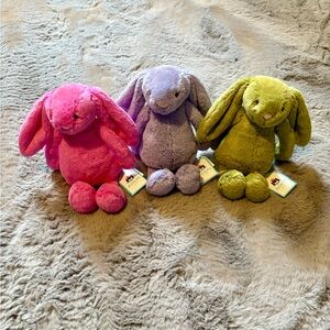 Jellycat Dream team Retired Hot Pink Viola and Moss bunnies BNWT HTF